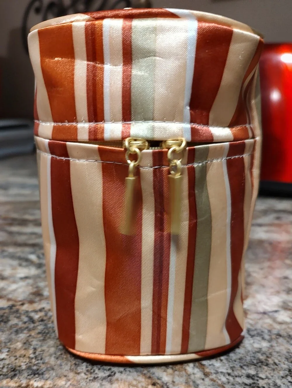 Striped Cosmetic Travel Bag in Rust, Cream & Sage